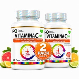 Vitamina C 24h con Bioflavonoides y Prebióticos |Combo duo| Con Zinc y Magnesio | Suplemento Alimenticio | 90 Cápsulas