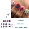 Christmas Colorful Press on Nails Short Square YEFIUO Xmas Cute