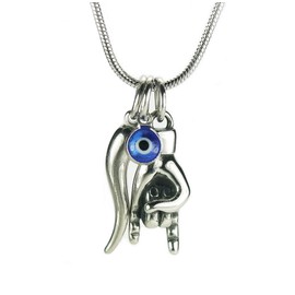 Mano Cornuto, Cornicello, and Nazar combo Necklace, Italian Lucky Hand, Horn, and Anti Evil Eye, Good Luck Amulet Protection Charms All Stainless (Chain Length 20" Inches(51cm))