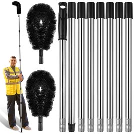 Gutter Cleaning Tools from The Ground, RV Rain Gutter Cleaning Brush with Pole, No Ladder Needed for Removing Leaves Debris from Roof Gutters, Leaf CleaningTool, Long-Reach Gutter Cleaner Tool, Black