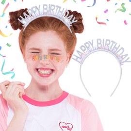 Outyua Birthday Crown Tiara Birthday Girl Headband Happy Birthday Gift Silver White Accessories for Women