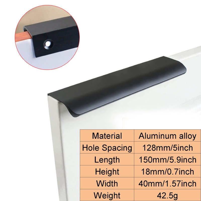 10Pcs Black Cabinet Handles Mount Finger Edge Pulls Hidden Drawers