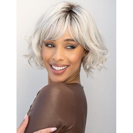 Rene of Paris Fenix Wig Color Ice Blond - 9" Short Chin-Length Soft Wavy Full Feathered Fringe Synthetic Adjustable Tabs Women's Curly Bob Bundle MaxWigs Hairloss Booklet