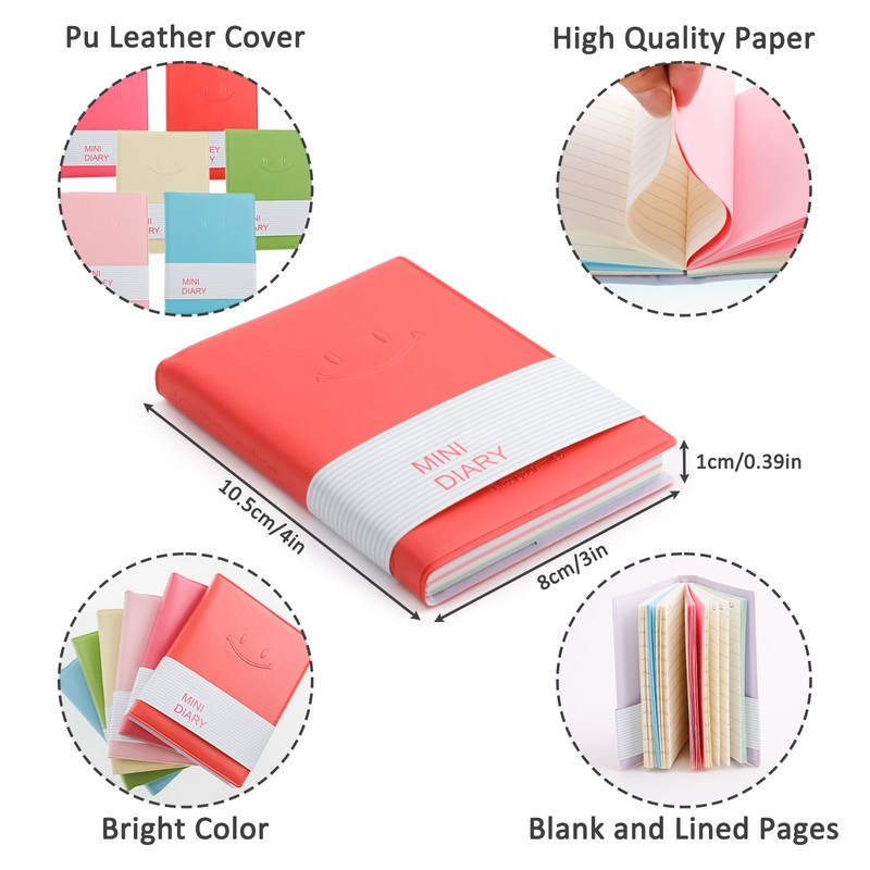 WSNIJFU 6 Pack Mini Pocket Notebook, Cute Small Diary Notepads
