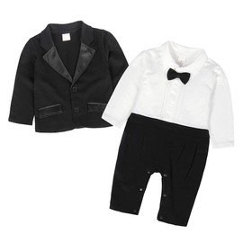 AmzBarley Baby Boys' Suits & Blazers Boy Clothes Christening Wedding Outfit Long Sleeve Tuxedo Waistcoat Clothing Sets Blazer Dress Suit 18-24 Months Black 95