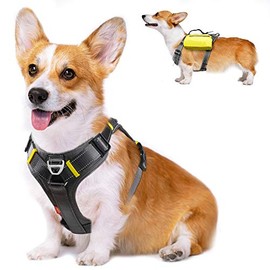 Fida Dog Harness, Multi-Functional No-Pull Pet Vest Harness with Saddle Bags Backpack, Front Leash Clip, Adjustable Soft Padded Reflective No-Choke Dog Vest Heavy Duty for Medium & Small Dog, M, Black