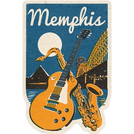 Die Cut Sticker Memphis, Tennessee, Music, Woodblock, Contour Vinyl Sticker 3 to 6 inches, (Waterproof Decal for Cars, Water Bottles, Laptops, Coolers), Large