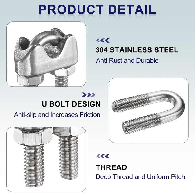 sourcing map 20 Pcs M4 Stainless Steel Wire Rope Clip