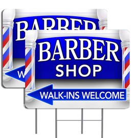 Vista Products BARBER SHOP Arrow 2 Pack Double-Sided Yard Signs 16" x 24" with Metal Stakes (Made in Texas)