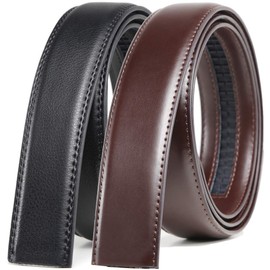 Founders & C Mens Leather Ratchet Belt Strap Only 1 3/8” without Buckle (28"-42" Waist Adjustable, Classic black leather/Dress brown leather)