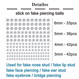 MODRSA Fake Piercings Fake Eyebrow Piercing Fake Nose Stud Fake Face Piercing Fake Labret Stud Stick on Fake Eyebrow Ring Fake Piercing Balls Silver Gold Sticky Fake Bridge Piercing 3mm 4mm 5mm 6mm