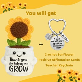 Gladsico Positive Sunflower Doll Crochet and Keychain for Teachers - Thank You for Helping Me Grow - Teacher Appreciation Gift from Student - Mothers Day, Birthday, Graduation, Thank You Gift