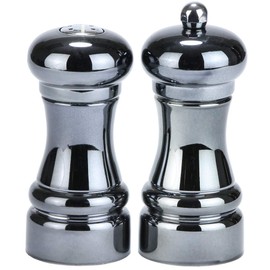 Chef Specialties Midnight Pepper Mill and Salt Shaker Set, 4.25 Inch, Black Chrome