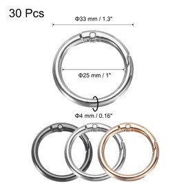 sourcing map 30 Pcs Trigger Spring O Rings, 3/4"(19mm) Round Key Ring Clips Snap Buckle Zinc Alloy Trigger Rings for Keyring Buckle Handbag Purses Bags Wallets, Bright Silver