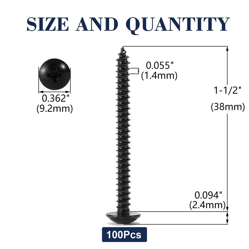 #8 x 1-1/2" Wood Screw 100Pcs Truss Head Phillips 18-8
