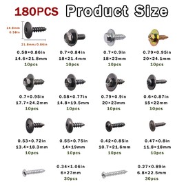 Ruibapa 180pcs 14 Sizes Automobile Metal Screw Kit Fender Liner Bumper Cover Splash Shield Bolt Screw for Most Cars Use, Automotive Screws, Automotive Trim Screws