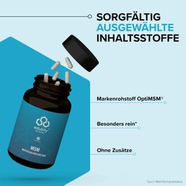 edubily nutrition® OptiMSM® MSM Kapseln - 2550 mg pro Tagesportion - 99,9% reines Methylsulfonylmethan ohne Zusätze - Hochdosiert - Vegan