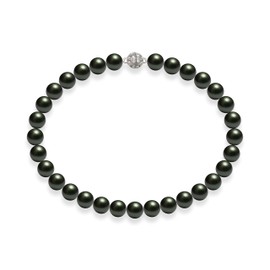 Schmuckwilli Pearl Necklace for Women Magnetic Clasp – with Black Round Beads – Elegant Necklace with Shell Pearls for Any Occasion – Choker Pearl Necklace for Women, Shell, Pearl
