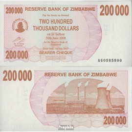 Prophila Collection Banknote Zimbabwe Pick-Nr: 49 UNC 200,000 Dollars (Banknotes for Collectors - No Payment Method)