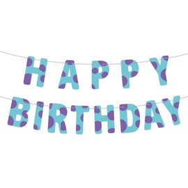 Cartoon Monster Happy Birthday Banner, Pre-Strung Cartoon Themed Birthday Party Decoration Blue & Purple Banner for Kids Boys Baby Shower Event Party Decor Supplies Favors