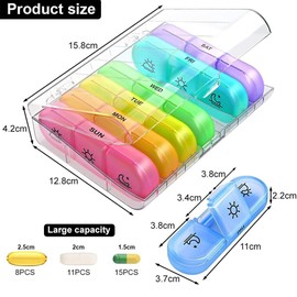 Organizador de Pastilla Español,Dosificador de Comprimidos Portátil para Medicinas, 7 Días, 21 Grid Large Capacity Pastillero de Viaje Caja,Práctica caja de almacenamiento para organizar y facilitar el acceso (Negro+multicolor)