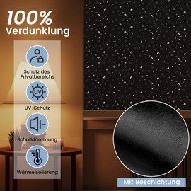 WOLTU Blackout Roller Blind, No Drilling, Blackout Curtain, Roof Window Blackout Roller Blind, Portable, Adjustable, with Suction Cups and Velcro Fasteners for Bedroom, Travel, 130 x 100 cm, Black
