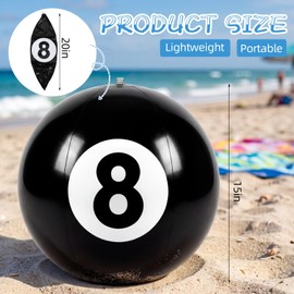 Lewtemi 3 Pack 8 Ball Beach Balls, 20 Inch Giant Inflatable Pool Balls for Party, Swimming Pool Toys, Billiard-Themed Summer Beach Ball, Sports Party Decorations & Outdoor Activities
