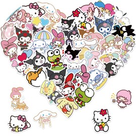 Cute Sanrio Cartoon Stickers for Kids Water Bottle 50pcs Pack, Kawaii Hellokitty Mymelody Kuromi Waterproof Vinyl Stickers for Teen Girl Adult Laptop Skateboard Bike Guitar Laggage Bicycle Travel Case