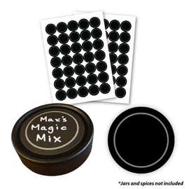 AllSpice 70 Black Water Resistant Round Spice Jar Labels Set 3.8cm (1.5")- Fits Penzeys and AllSpice Jars- Blank