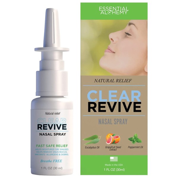 Clear Revive Nasal Spray for Adults, Relief of Nasal Allergy and Sinus Irritation, Dryness and Mucus Removal, Non Drowsy and Zero Dependency Formula (1 fl oz Each, 3-Pack Bundle)