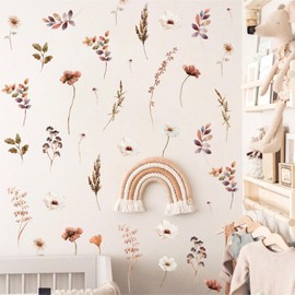 Boho Flower Leaves Wall Decals Vintage Floral Wall Stickers Winter Wall Stickers Decor Peel and Stick Rustic Wildflower Wall Art Vinyl Stickers for Nursery Kids Bedroom Living Room Home Decoration