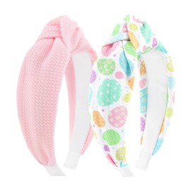 Lanmerry Knotted Headbands for Women Easter Hairbands Bunny Egg Wide Headband Girls Cosplay Headbands Fashion Hair Accessories Pink Egg
