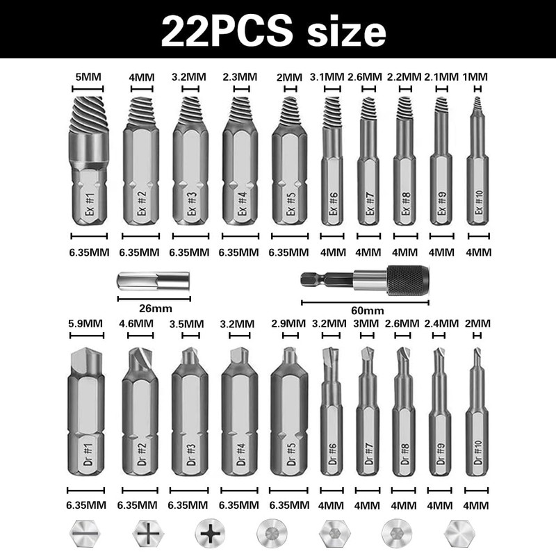 JoyTube 22 PCS Damaged Screw Extractor Set, Easy Out Stripped
