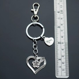 Unbranded The Flower of My Heart Beautiful Rose Keychain with Clip - Mom Heart Gift