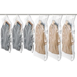 TAILI Hanging Vacuum Storage Bags Space Saver Bags, Vacuum Sealer Bags for Clothing, Suits and Jackets, Closet Organizers and Storage, Clear, 3 Long, 3 Short