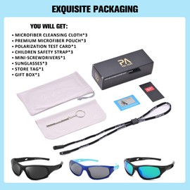 Pro Acme 3 Pack Kids Polarized Sunglasses for Boys Girls, Flexible TR90 Unbreakable Sports Baseball Sunglasses for Children Age 3-12 (Blue/Sky Blue + Black/Green Mirrored+Matte Black)