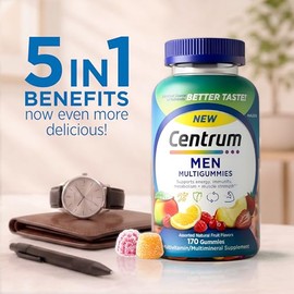 Centrum MultiGummies Gummy Multivitamin for Men, Multivitamin/Multimineral Supplement with Selenium, Antioxidants and Vitamin D3, Assorted Fruit Flavo