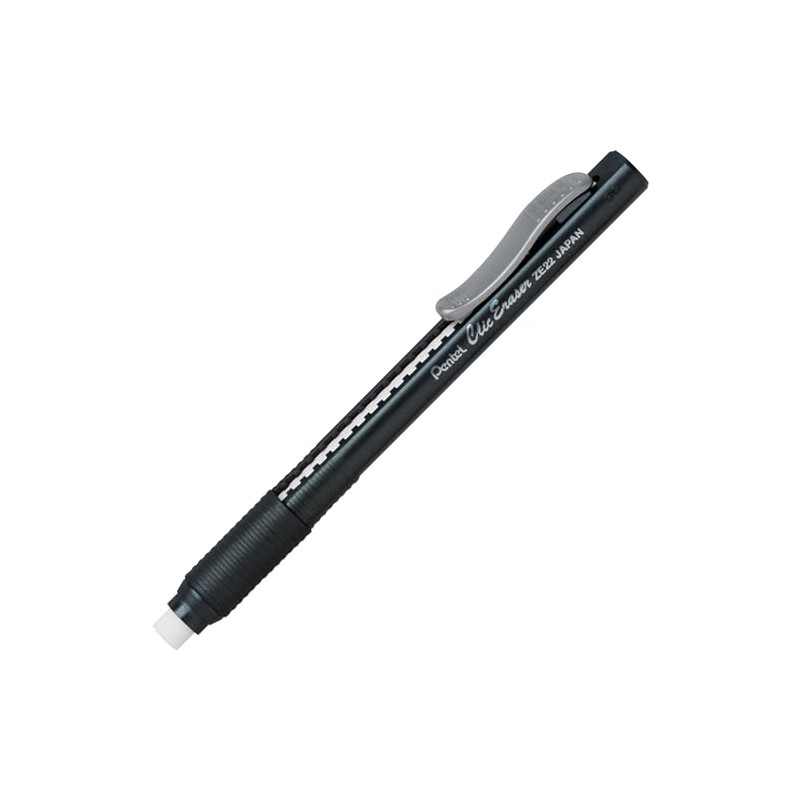 Pentel Clic Eraser, Retractable, Pocket Clip, Rubber Grip, Black Barrel