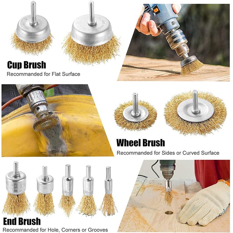 BEAUGIREW Drill Wire Brushes, 9 Pieces Brass Coated Wire Brush