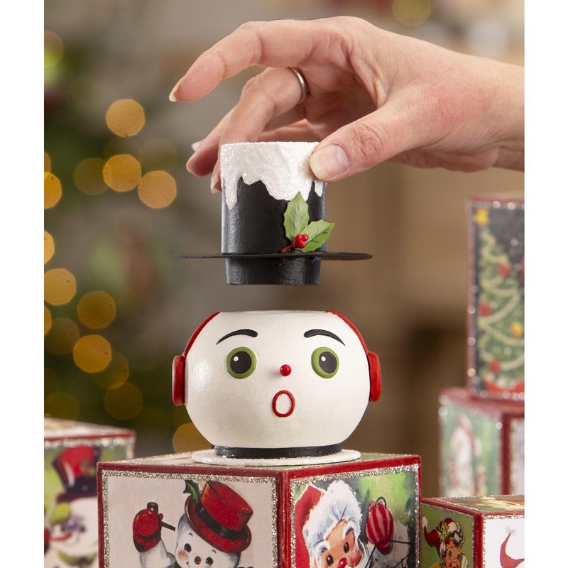 Bethany Lowe Vintage Surprised Snowman Container 4.25" TF3276