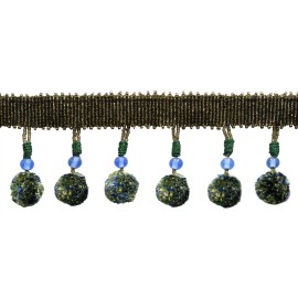DecoPro Beaded Tassel Fringe Trim with Pompom Ball, Color# VL08 [3 Yards]