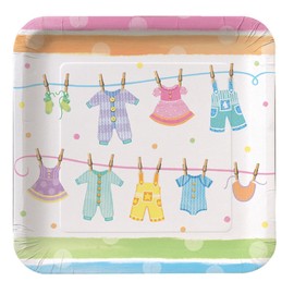 Sale - 8 Baby Clothes Large Square Plate - Baby Shower Party