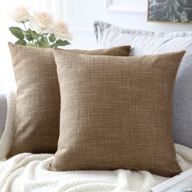 Artscope Brown Cushion Cover Set of 2 Linen Decorative Square Pillowcase Pillow Cover 50x50cm for Home Decor Sofa Bedroom Car 20x20 Inch