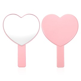 Shimmeroo Heart Shaped Small Handheld Mirror,Handheld Eyelash Mirror Cosmetic Hand Mirrors with Handle for Portable Travel for Women Girls(Pink)