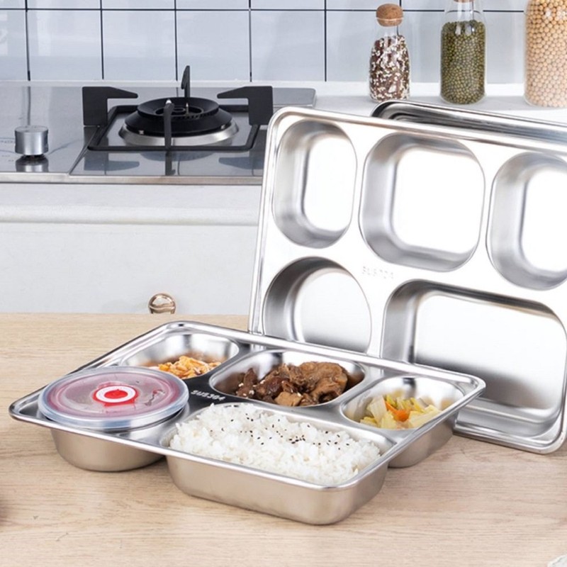 304 stainless steel 5-piece lid adult food plate / 304