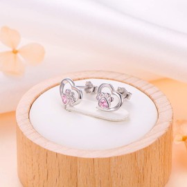Dog Earrings 925 Sterling Silver Cute Pink Heart CZ Cat Puppy Dog Paw Print Stud Earrings Birthday Gift for Women Teen Girls (Nickel Free)