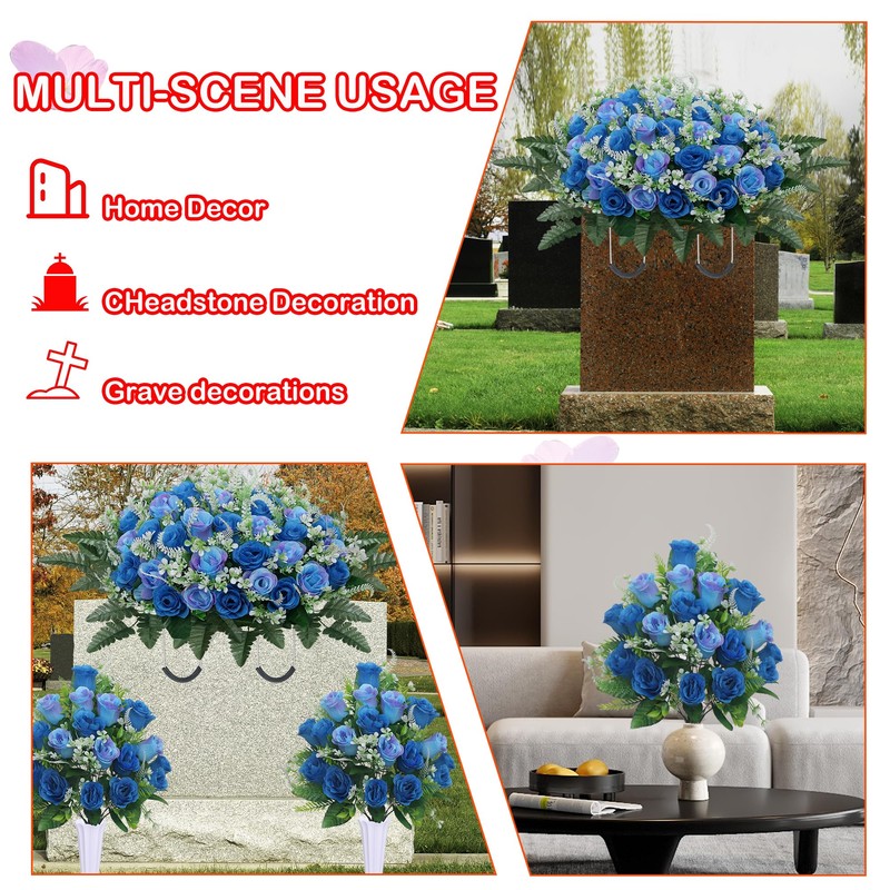 LOSFOTBO 3pcs Headstone Flowers Saddle for Tombstone,Cemetery Flower Memorial Bouquet