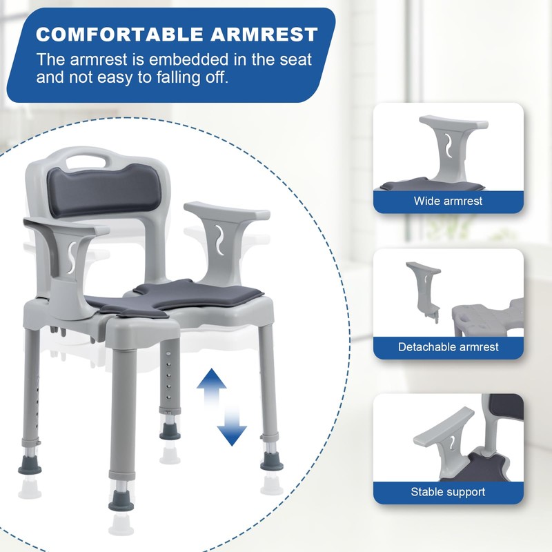 XIAOSHUNER Bathroom Shower Chair for Inside Shower with Arms and