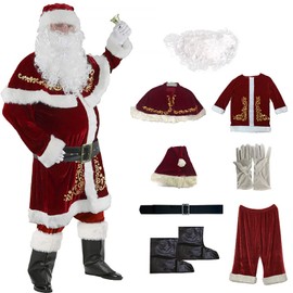 8-Piece Santa Claus Costume Adult Men's Deluxe Red Santa Costume Set Santa Claus Cosplay Santa Outfit 4XL