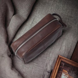 bark&bison Leather Travel Toiletry Bag - Handcrafted from Finest Full Grain Cowhide leather, Spacious Compartment for Travel Accessories, Great for Home or Travel Use, or as Makeup Bag